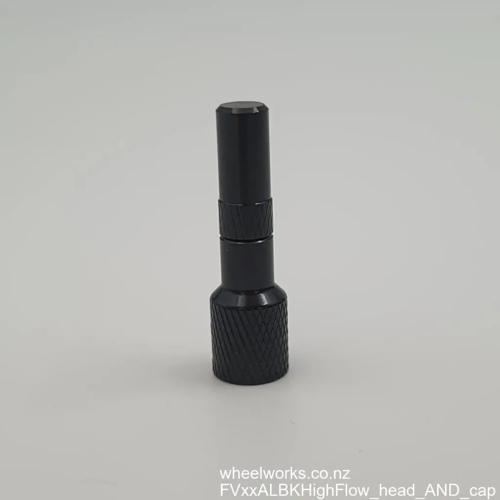 [FVxxALBKHighFlow_head_AND_cap] Wheelworks high-flow tubeless valve small part, head AND plunger AND cap only (not a complete valve)