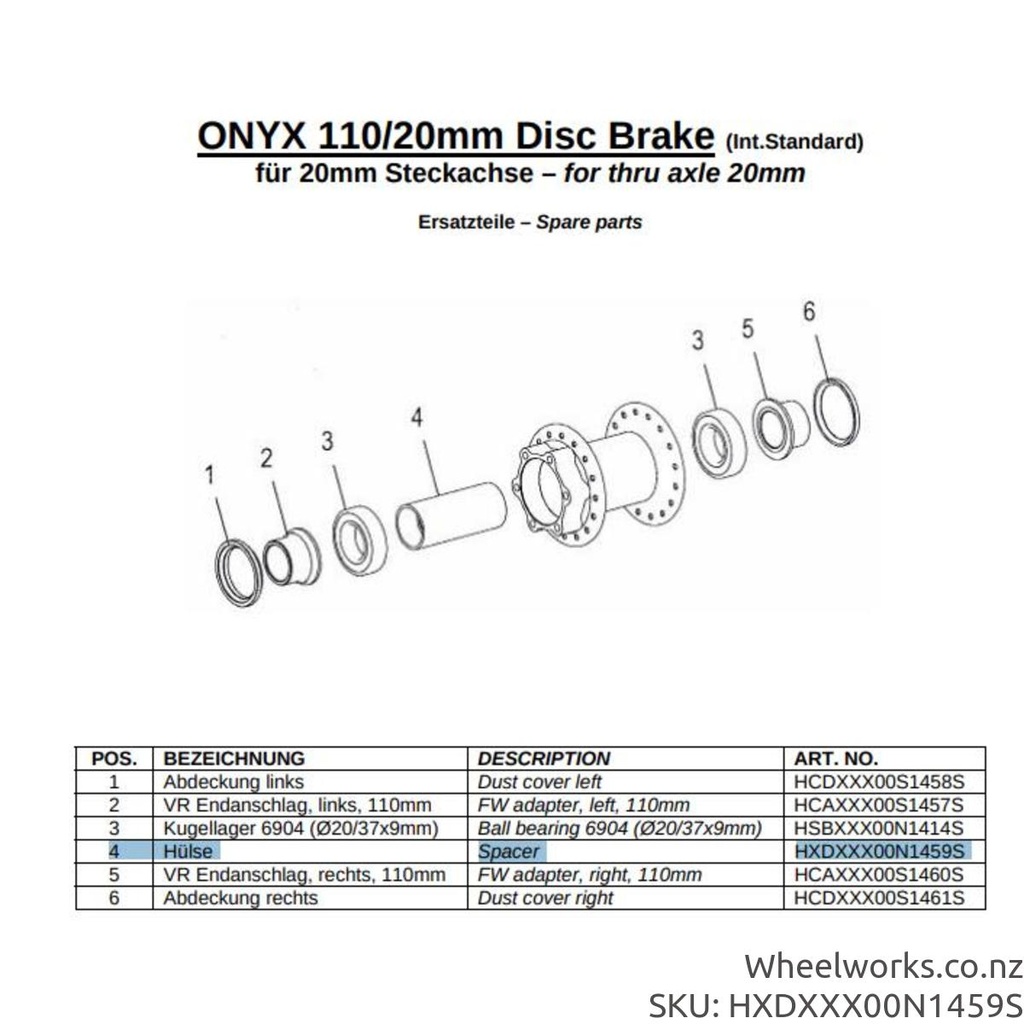 [HXDXXX00N1459S] HXDXXX00N1459S DT Swiss small part: Axle, , 110x20 thru-axle - 350 20mm Center Spacing Sleeve