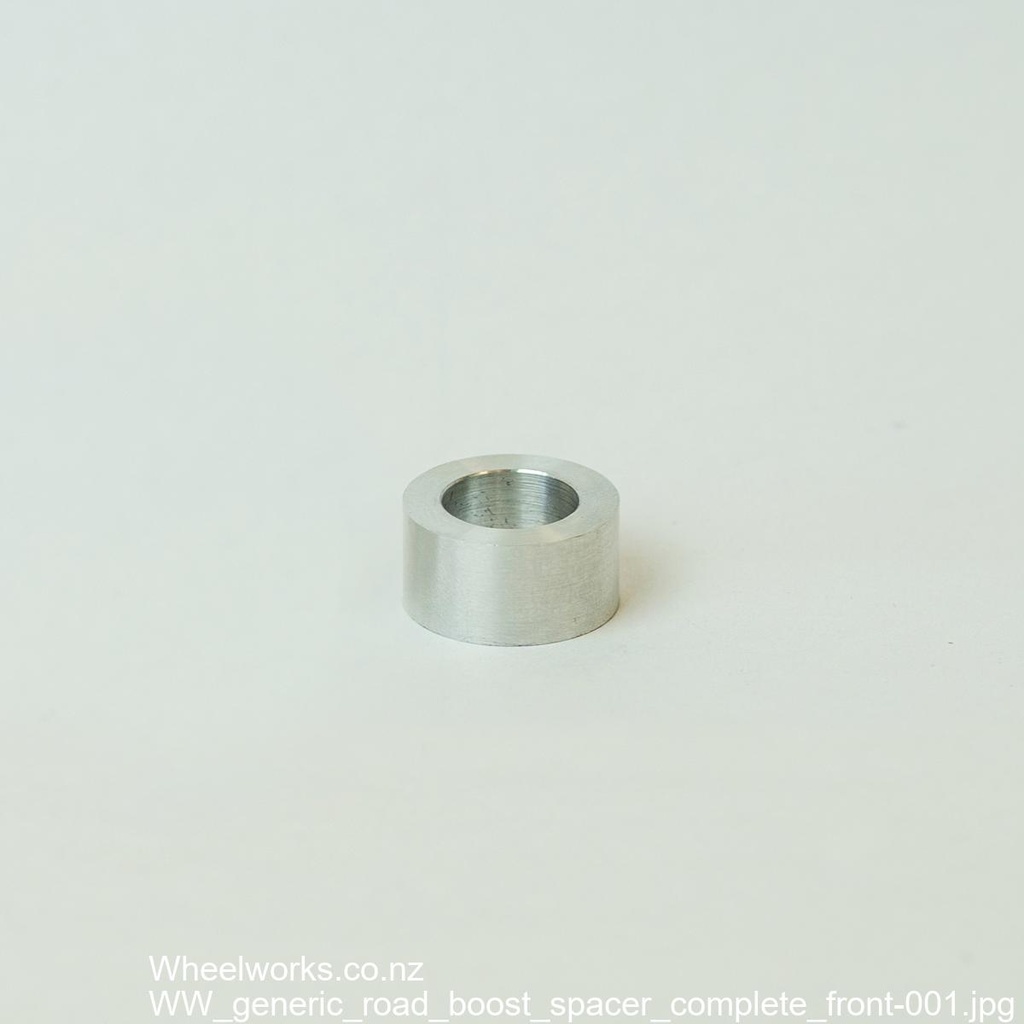 [WW_generic_road_boost_spacer_complete_front] Front hub spacer : 12mm ID, 19mm OD, 10mm width.  Will convert any 100x12mm front hub to 110x12mm Road Boost.  
